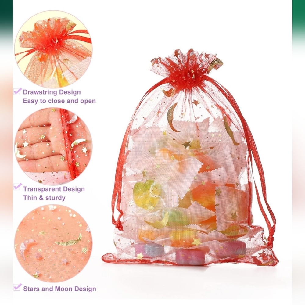 20 Pieces Moon Star Organza Bags, 3x4“ Mixed Color - Picture 5 of 6